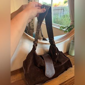 Brown Tylie Malibu slouch bag with amber gems